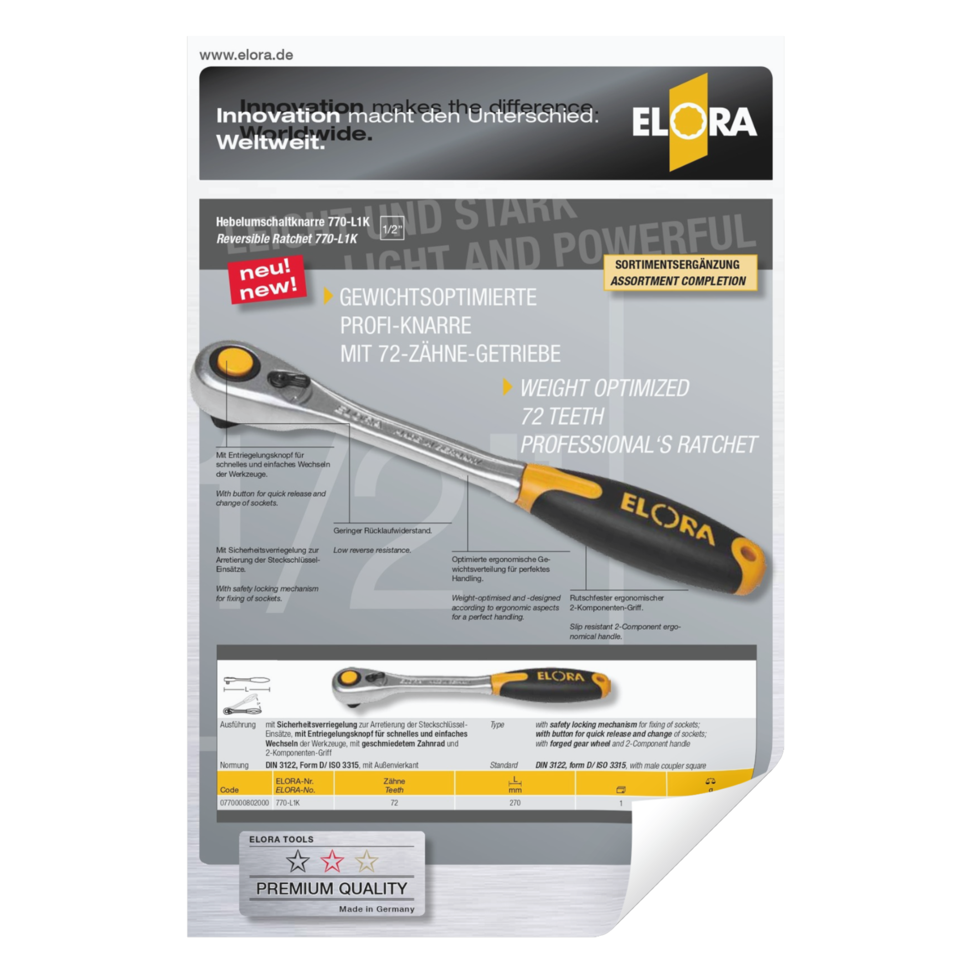 Elora Reversible Ratchet 770-L1K Brochures