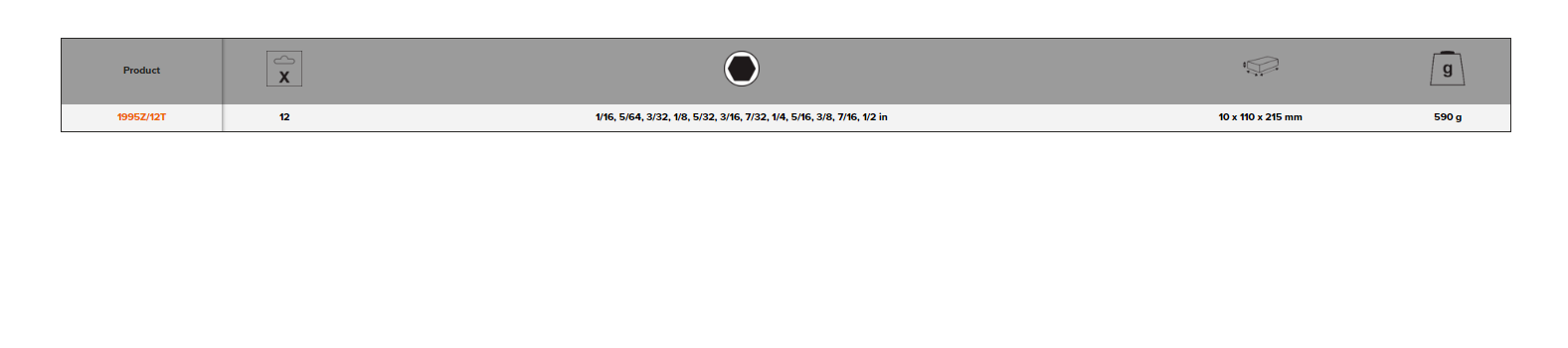 BAHCO 1995Z/12T Imperial Hexagon Key Set Phosphate Finish 12 Pcs - Premium Hexagon Key Set from BAHCO - Shop now at Yew Aik.
