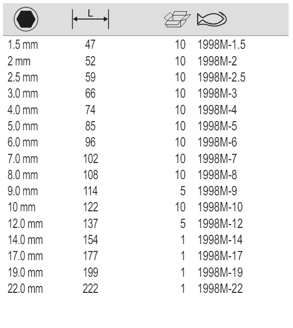 BAHCO 1998M Metric Hexagon Key With Nickel Finish (BAHCO Tools) - Premium Hexagon Key from BAHCO - Shop now at Yew Aik.