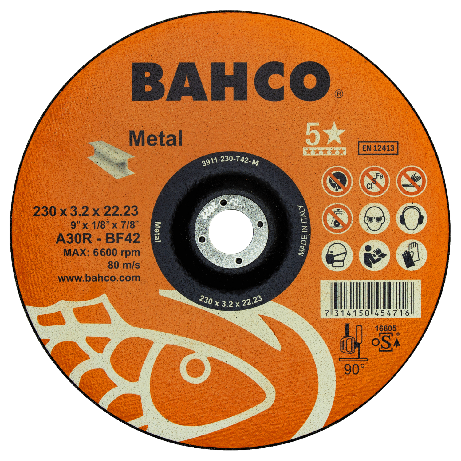 BAHCO 391-T42_M High-Performance Abrasive Cutting Disc For Metal - Premium Abrasive Cutting Disc from BAHCO - Shop now at Yew Aik.