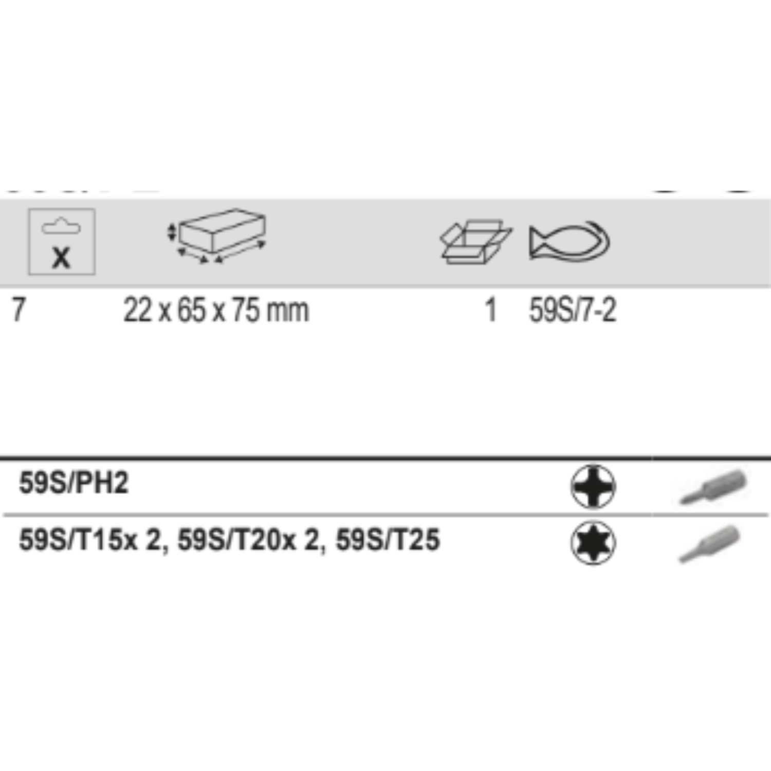 BAHCO 59S/7-2 1/4" Screwdriver Bit Set For Phillips/TORX 7 pcs - Premium Screwdriver Bit Set from BAHCO - Shop now at Yew Aik.