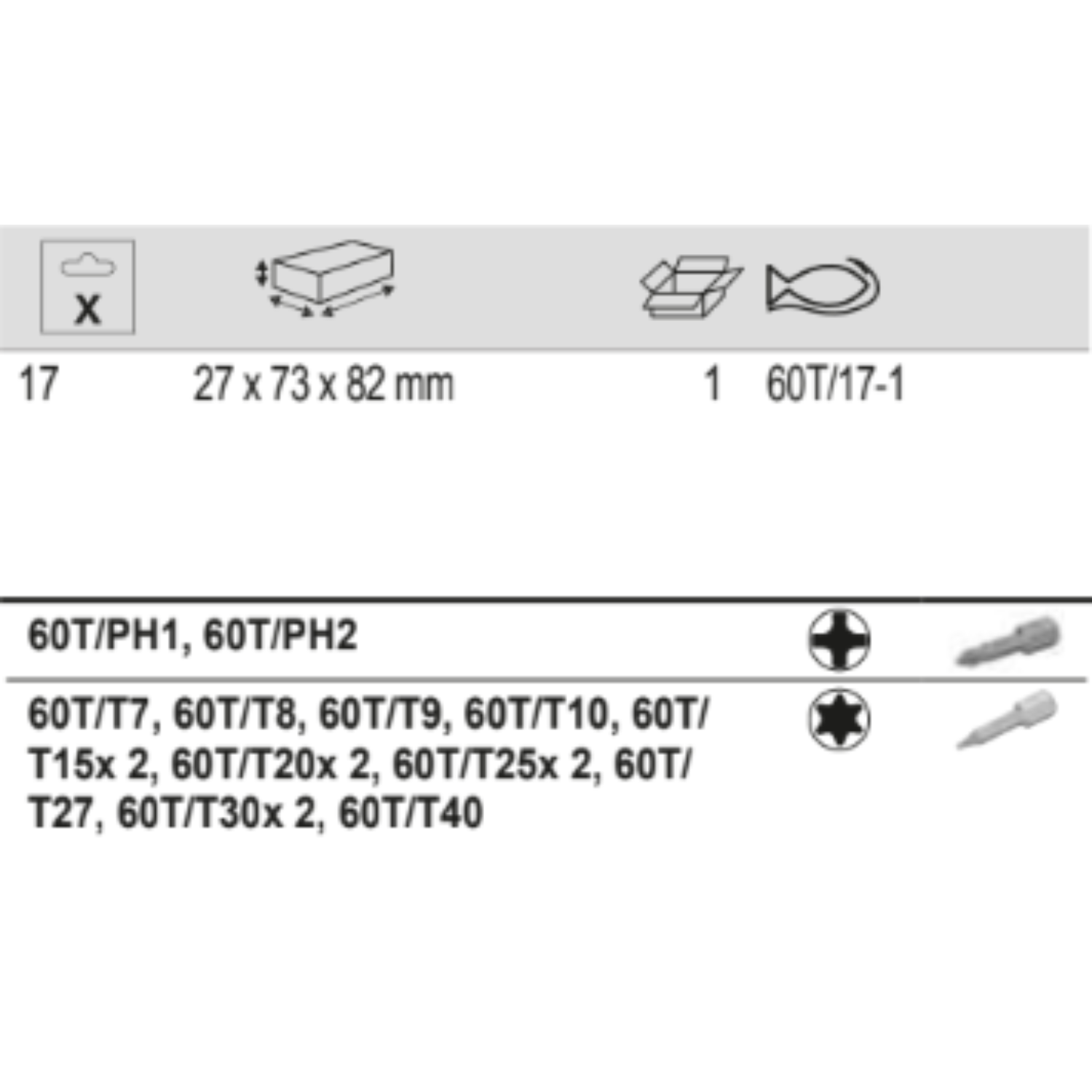 BAHCO 60T/17 1/4" Torsion Bit Set For Phillips/TORX Head Screws - Premium Torsion Bit Set from BAHCO - Shop now at Yew Aik.