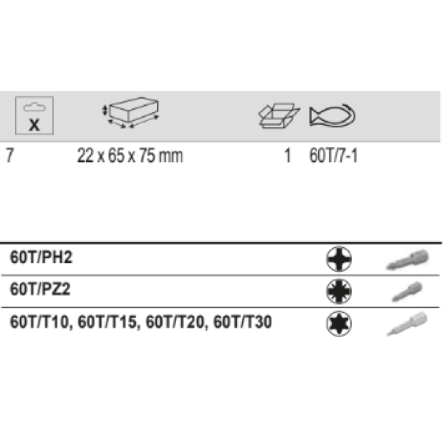 BAHCO 60T/7 1/4" Torsion Screwdriver Bit Set For Phillips Head - Premium Screwdriver Bit Set from BAHCO - Shop now at Yew Aik.
