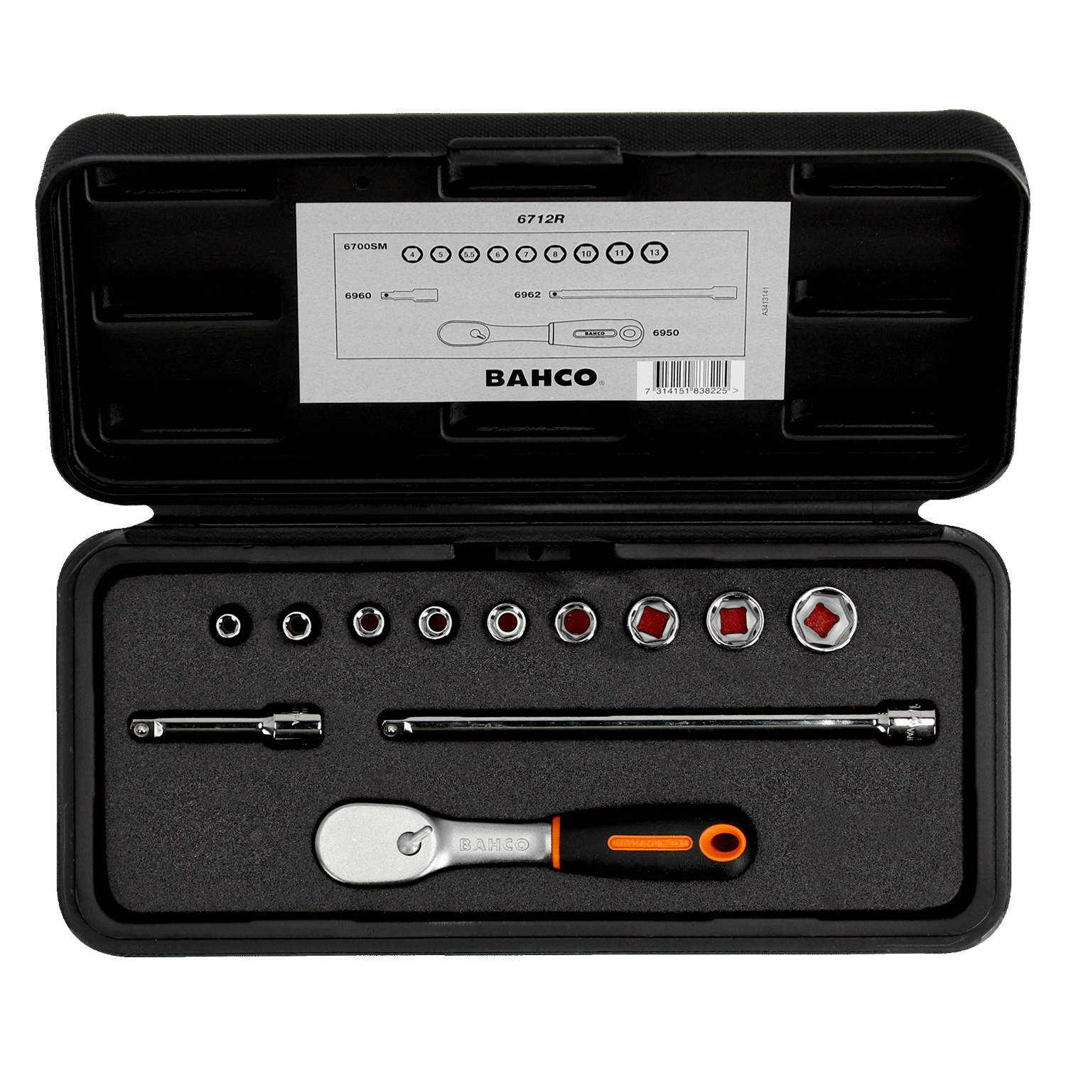 BAHCO 6712R 1/4” SQUARE DRIVE SOCKET SET PEAR HEAD RATCHET - Premium Socket Set from BAHCO - Shop now at Yew Aik.