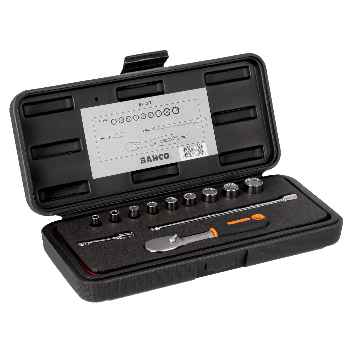 BAHCO 6712R 1/4” SQUARE DRIVE SOCKET SET PEAR HEAD RATCHET - Premium Socket Set from BAHCO - Shop now at Yew Aik.