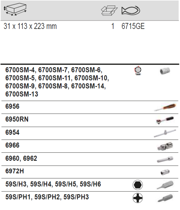 BAHCO 6715GE 1/4” Square Drive Socket Set And Spinner Handle - Premium Socket Set from BAHCO - Shop now at Yew Aik.