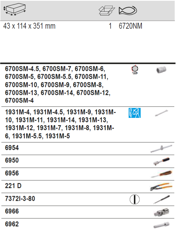 BAHCO 6720NM 1/4” Square Drive Socket Set Metric Hex/Spanner - Premium Socket Set from BAHCO - Shop now at Yew Aik.