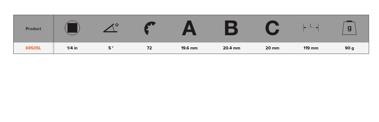 BAHCO 6950SL 1/4" Slim Head Reversible Ratchet 72 5° - Premium Reversible Ratchet from BAHCO - Shop now at Yew Aik.