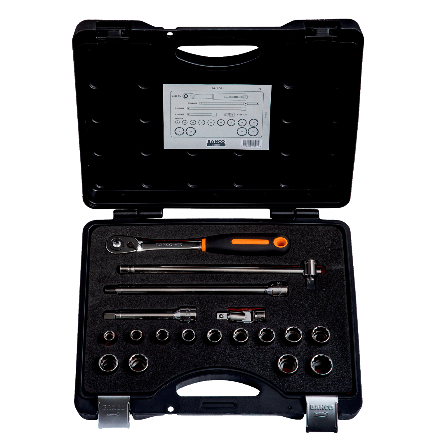 BAHCO 7818DS 1/2” Square Drive Socket Set T-Handle Metal Case - Premium Socket Set from BAHCO - Shop now at Yew Aik.