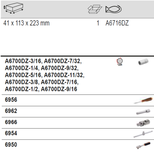 BAHCO A6716DZ 1/4” Square Drive Socket Set Pear Head Ratchet - Premium Socket Set from BAHCO - Shop now at Yew Aik.
