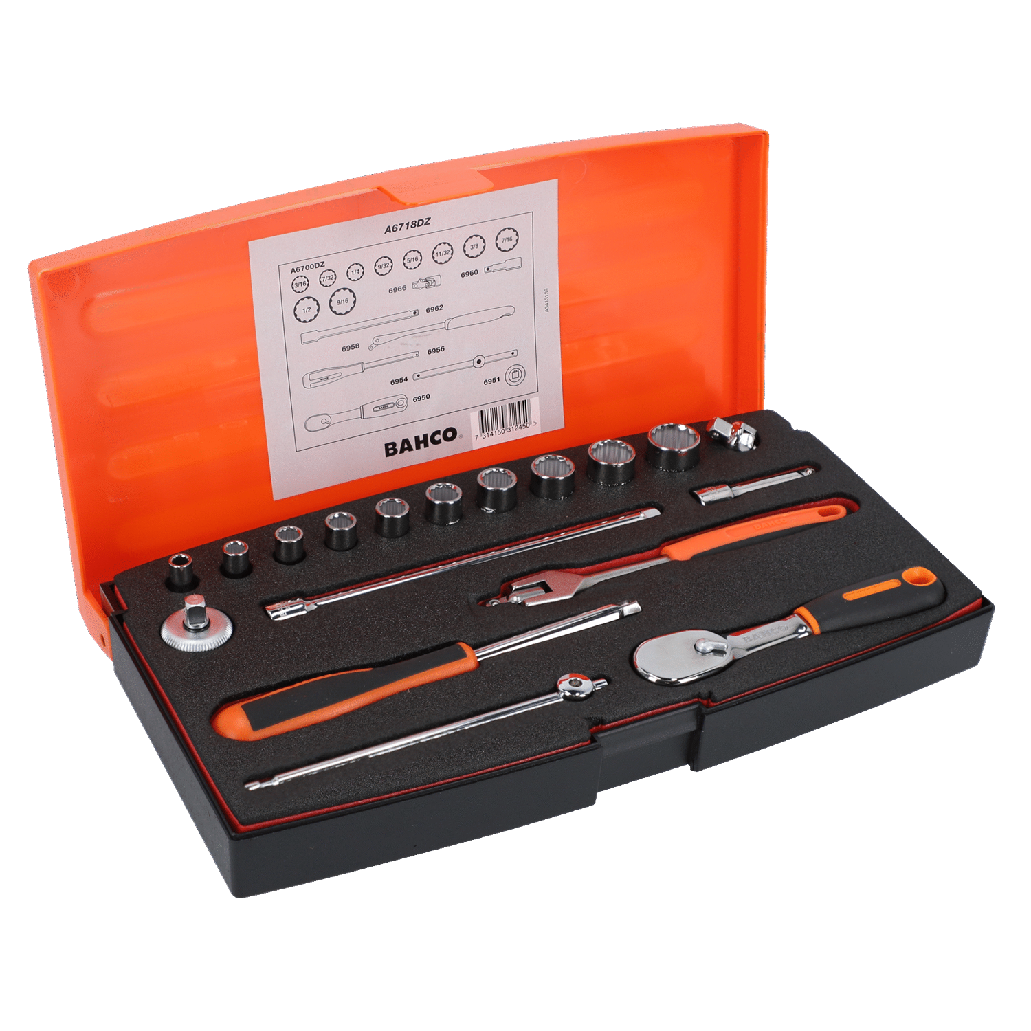 BAHCO A6718DZ 1/4” Socket Set With Imperial Bi-Hex - 18 Pcs - Premium Socket Set from BAHCO - Shop now at Yew Aik.
