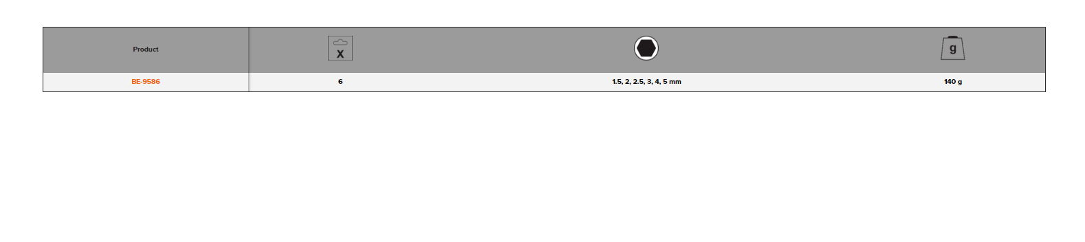 BAHCO BE-9586 Metric Long Hexagon Key Set Phosphate Finish 9 Pcs - Premium Hexagon Key Set from BAHCO - Shop now at Yew Aik.