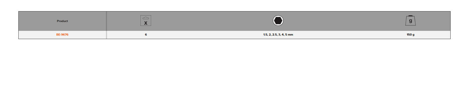 BAHCO BE-9676 Metric Long Ball End Hexagon Key Set - 6 Pcs - Premium Hexagon Key Set from BAHCO - Shop now at Yew Aik.