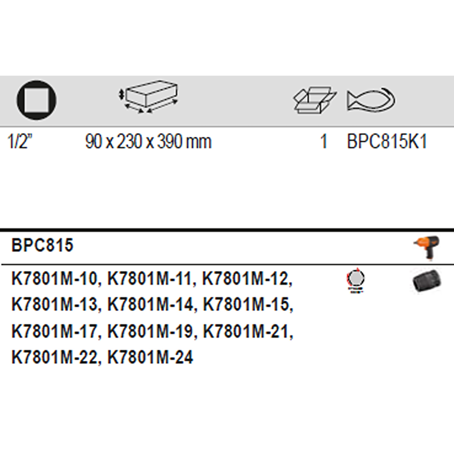 BAHCO BPC815K1 1/2" Impact Wrench Set with 11 Metric Sockets - Premium 1/2" Impact Wrench Set from BAHCO - Shop now at Yew Aik.
