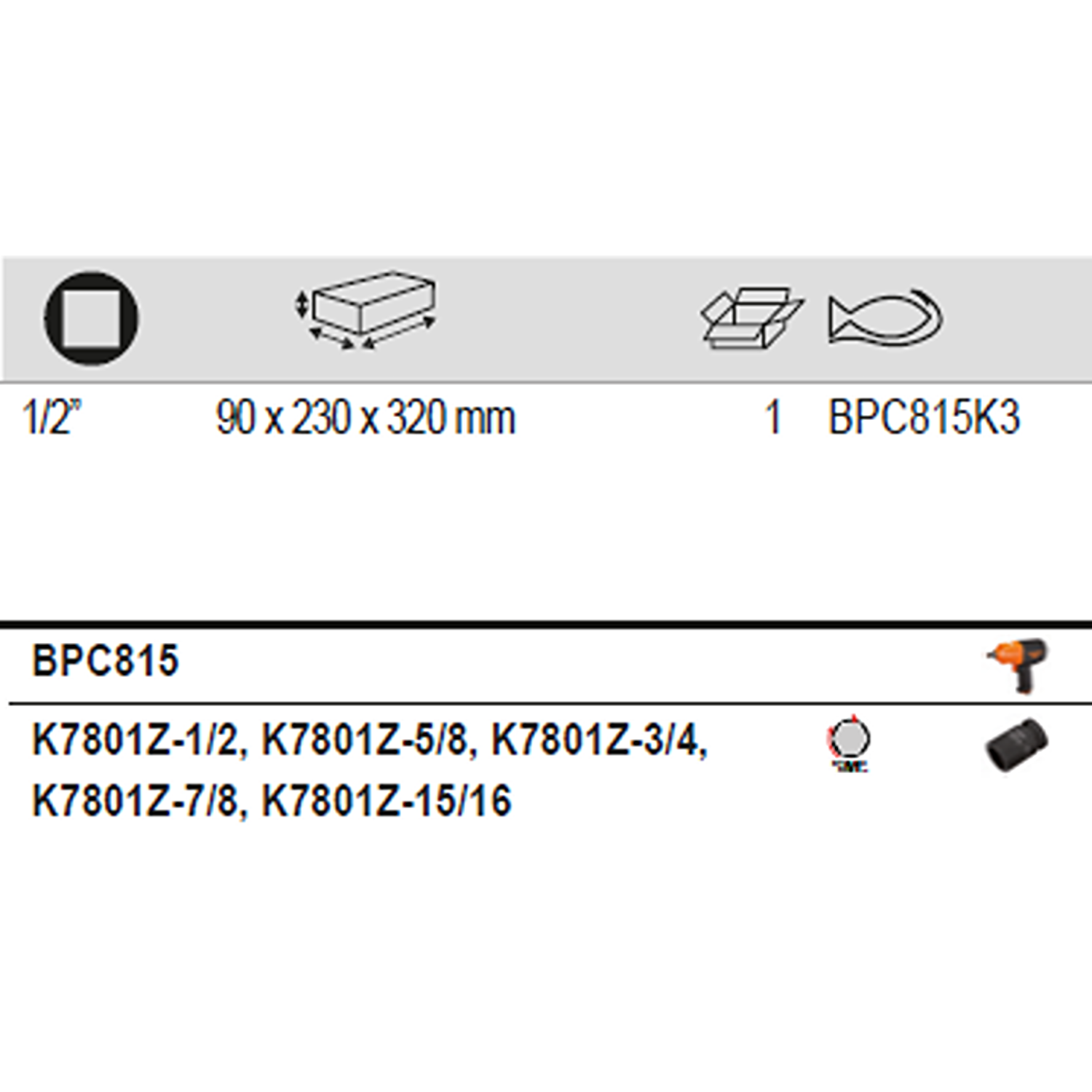BAHCO BPC815K3 1/2" Impact Wrench Set with 5 Imperial Sockets - Premium 1/2" Impact Wrench Set from BAHCO - Shop now at Yew Aik.