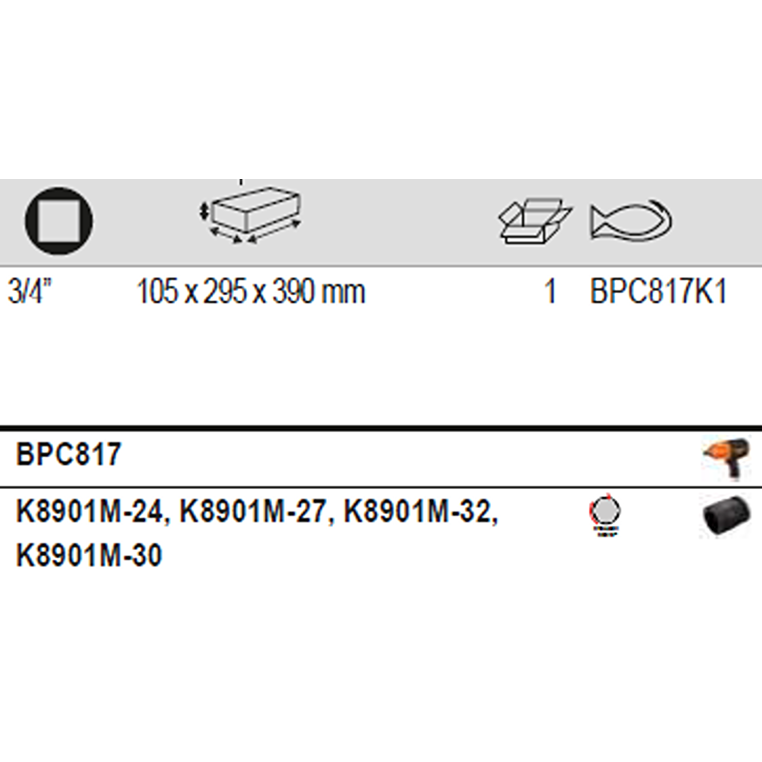 BAHCO BPC817K1 3/4” Impact Wrench Set with 4 Metric Sockets - Premium Impact Wrench Set from BAHCO - Shop now at Yew Aik.