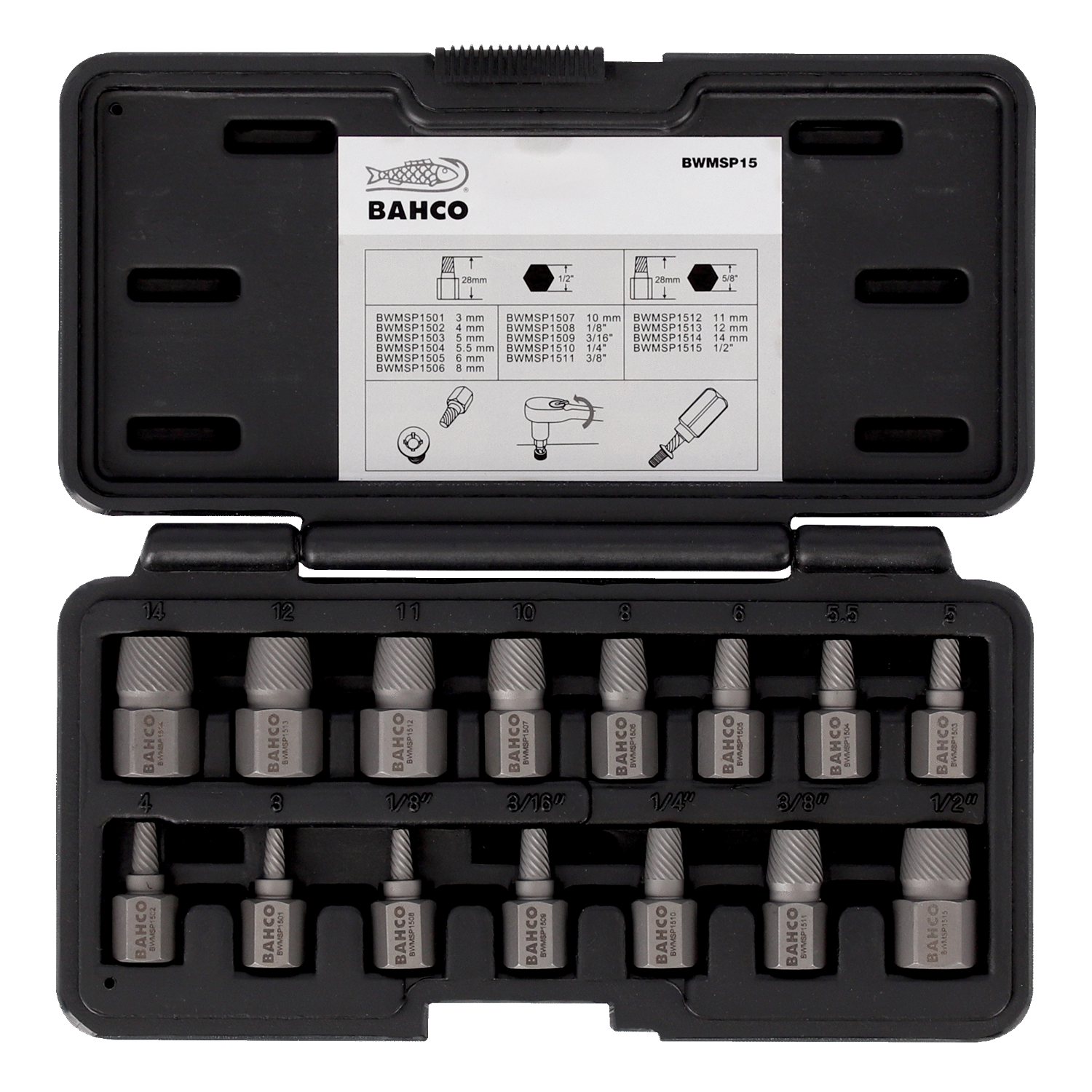BAHCO BWMSP15 Multi Spline Screw Extractor Set-15 Pcs Mechanical - Premium Screw Extractor Set from BAHCO - Shop now at Yew Aik.