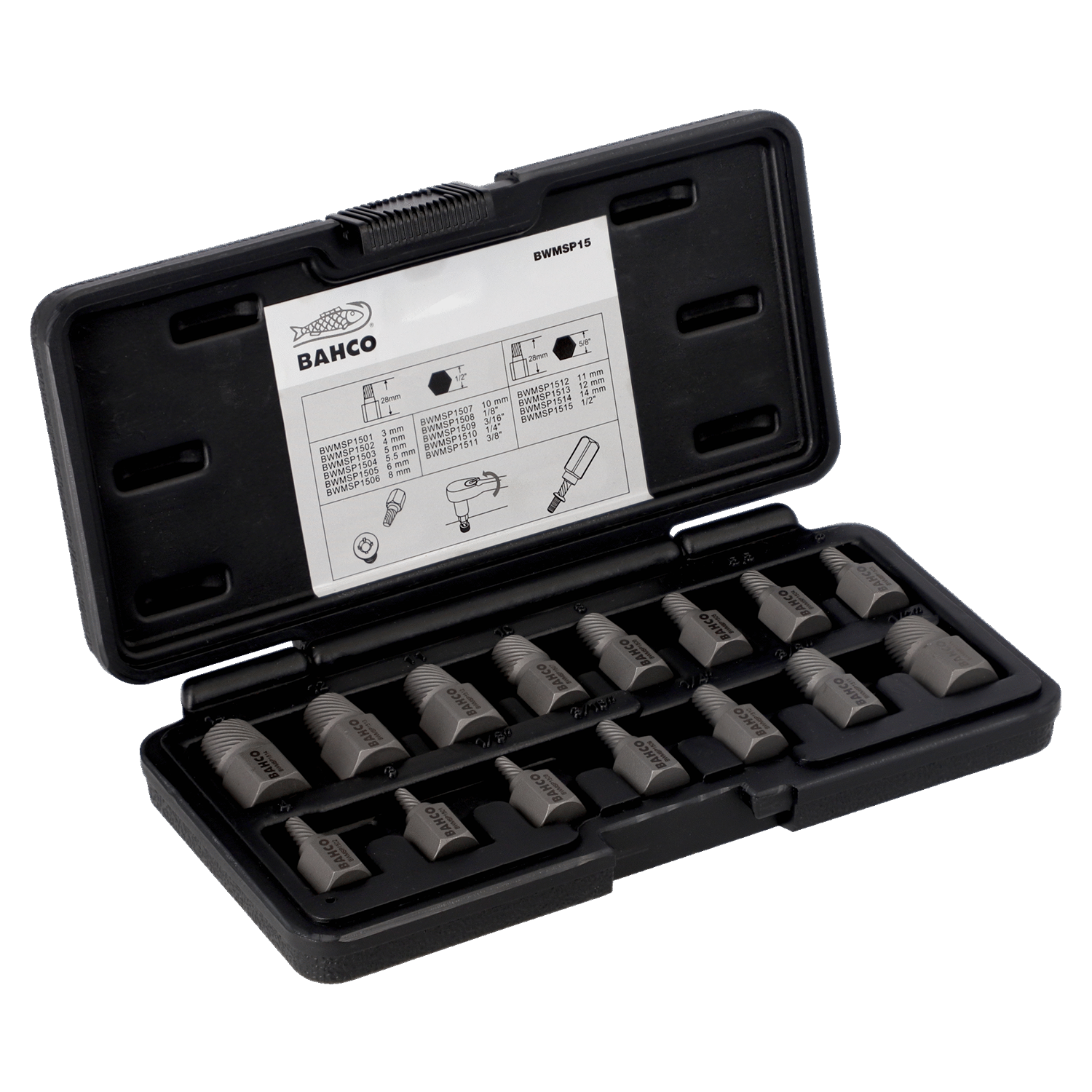 BAHCO BWMSP15 Multi Spline Screw Extractor Set-15 Pcs Mechanical - Premium Screw Extractor Set from BAHCO - Shop now at Yew Aik.