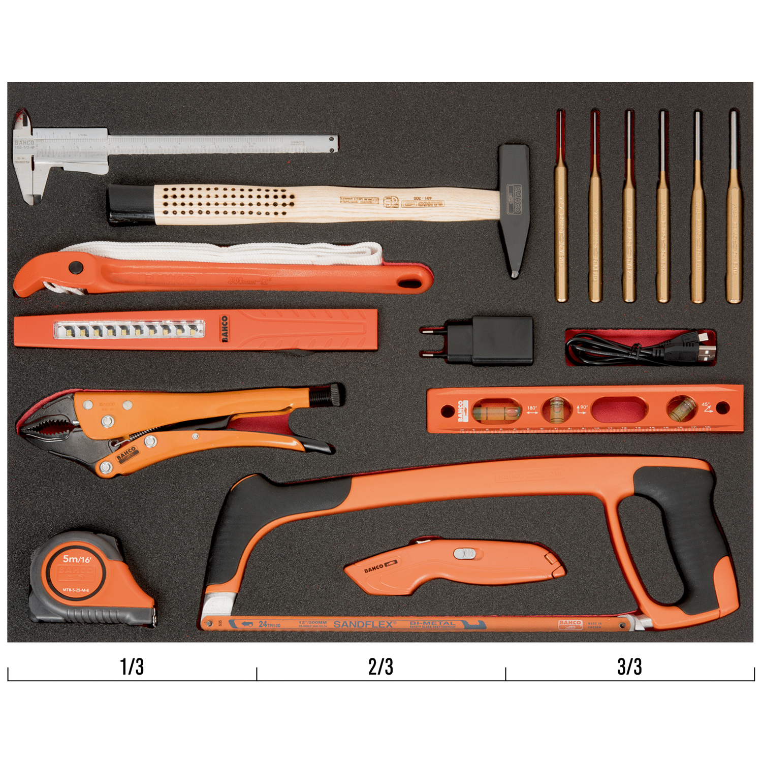 BAHCO FF1A119 Fit&Go 3/3 Foam Inlay Striking and Cutting Tool set - Premium Striking and Cutting Tool Set from BAHCO - Shop now at Yew Aik.