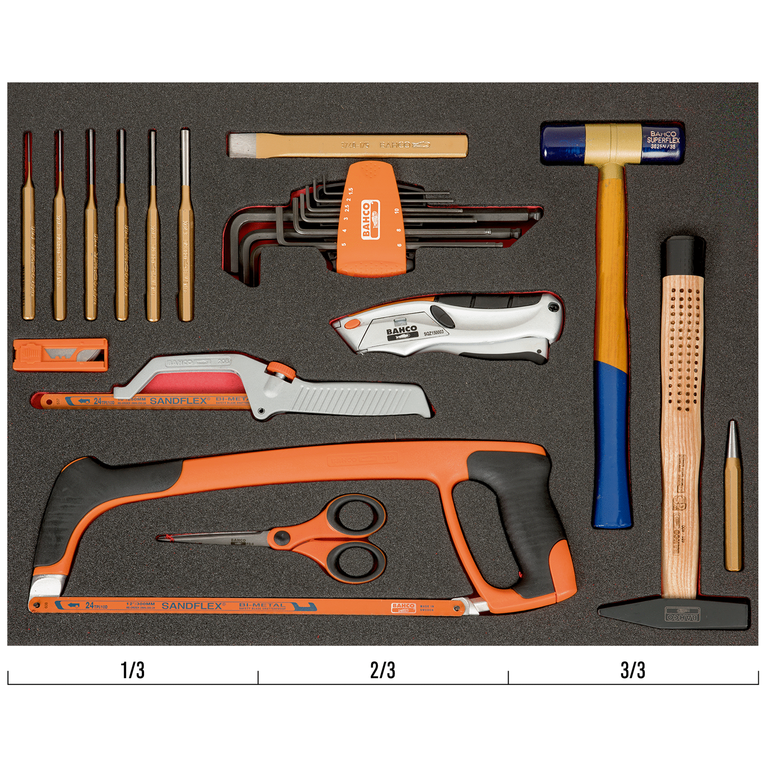BAHCO FF1A138 Fit&Go 3/3Foam Inlay Striking and Cutting Tool set - Premium Striking and Cutting Tool Set from BAHCO - Shop now at Yew Aik.