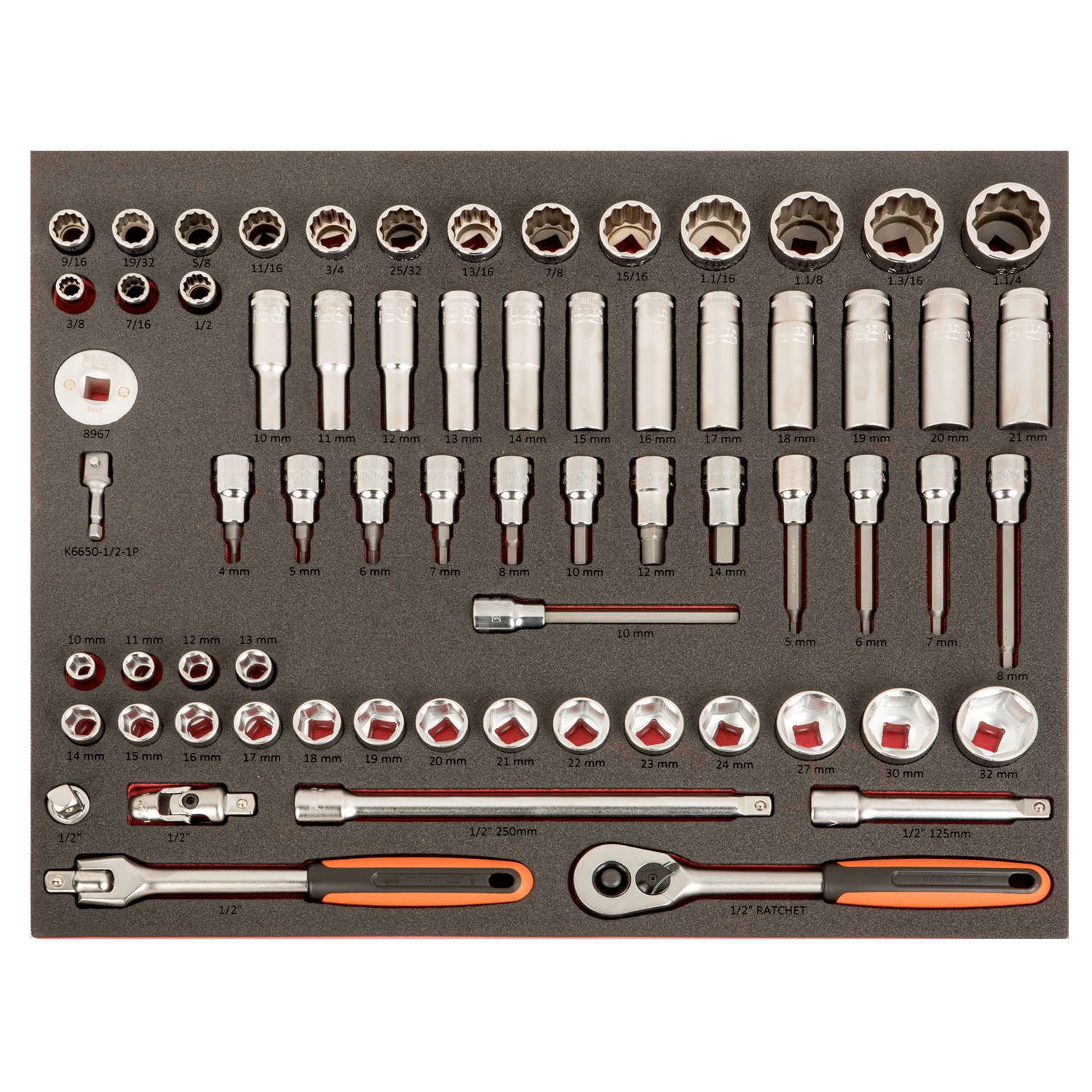 BAHCO FF1A196LM Fit&Go 3/3 Foam Laser Marked Inlay 1/2 Socket Set - Premium Socket Set from BAHCO - Shop now at Yew Aik.