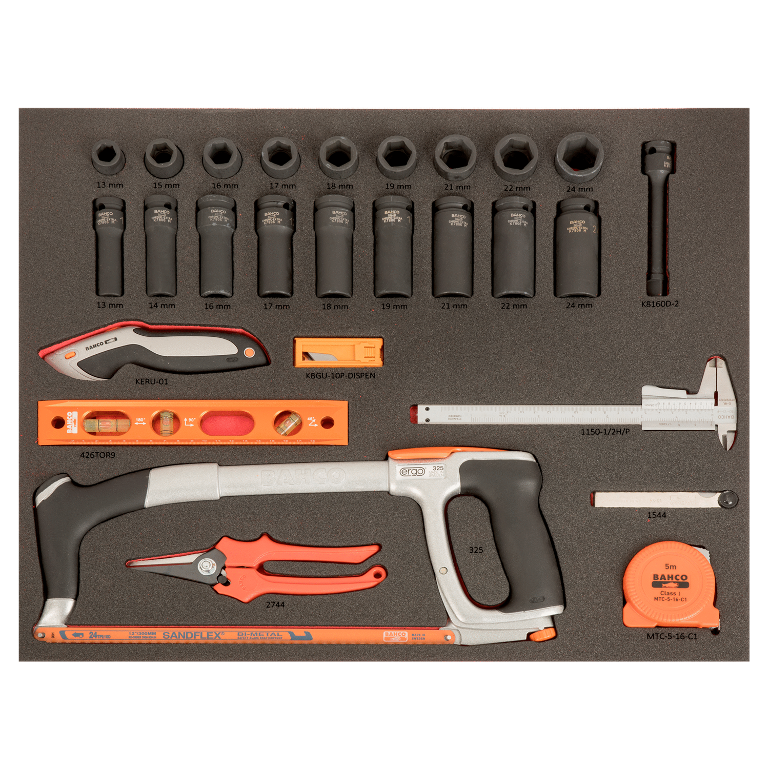 BAHCO FF1A197LM Fit&Go 3/3 Foam Laser 1/2” Impact Socket Set - Premium Impact Socket Set from BAHCO - Shop now at Yew Aik.