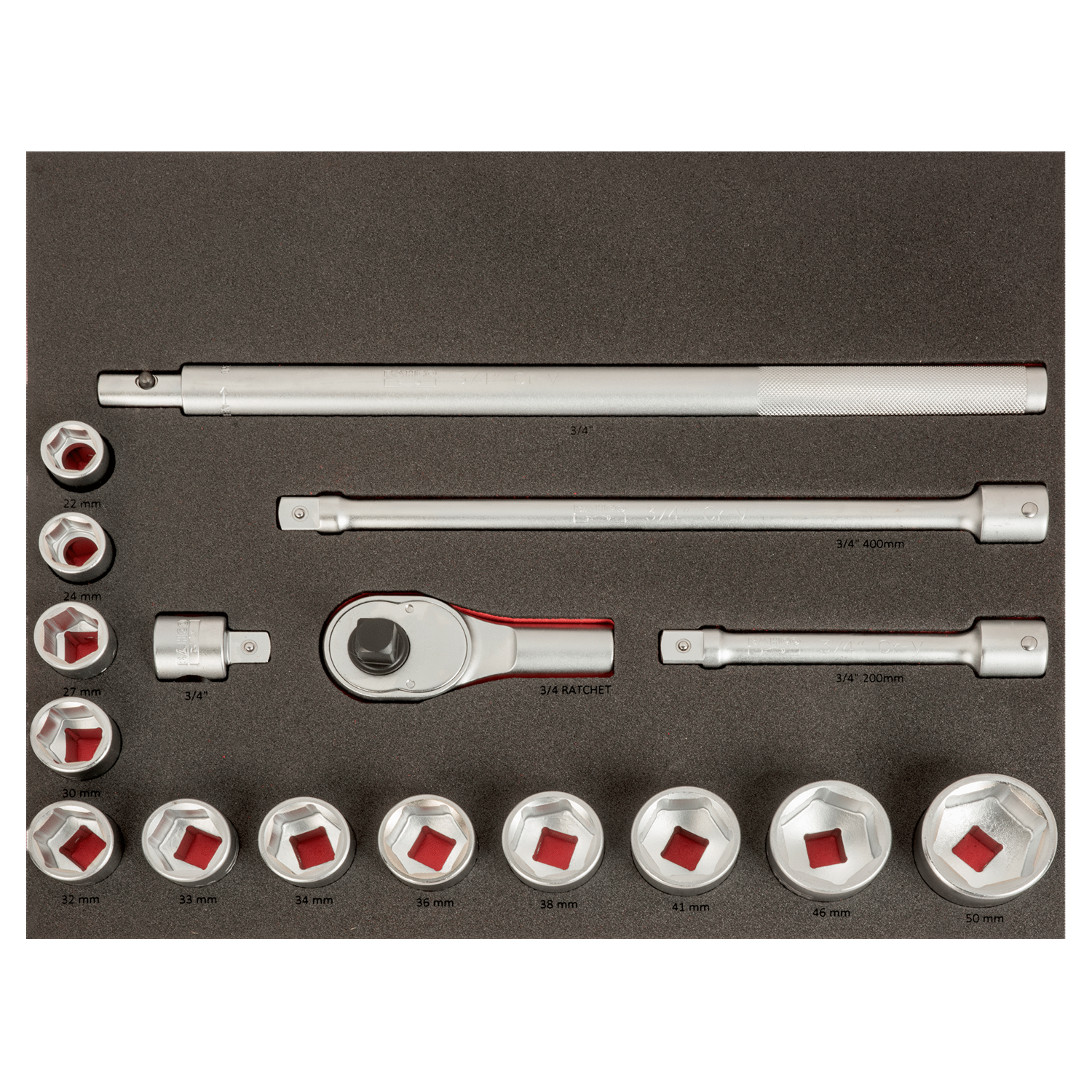 BAHCO FF1A206LM Fit&Go 3/3 Foam Laser Inlay 3/4" Socket Set - Premium Socket Set from BAHCO - Shop now at Yew Aik.