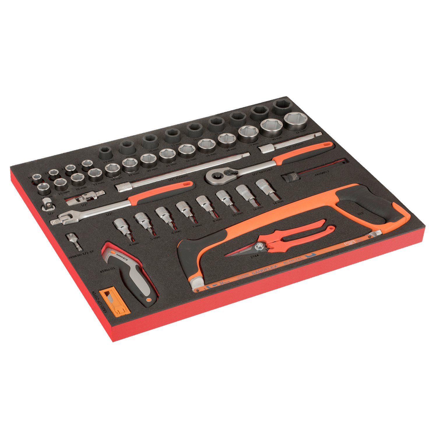BAHCO FF1A208LM Fit&Go 3/3 Foam Laser Marked Inlay 1/2 Socket Set - Premium Socket Set from BAHCO - Shop now at Yew Aik.