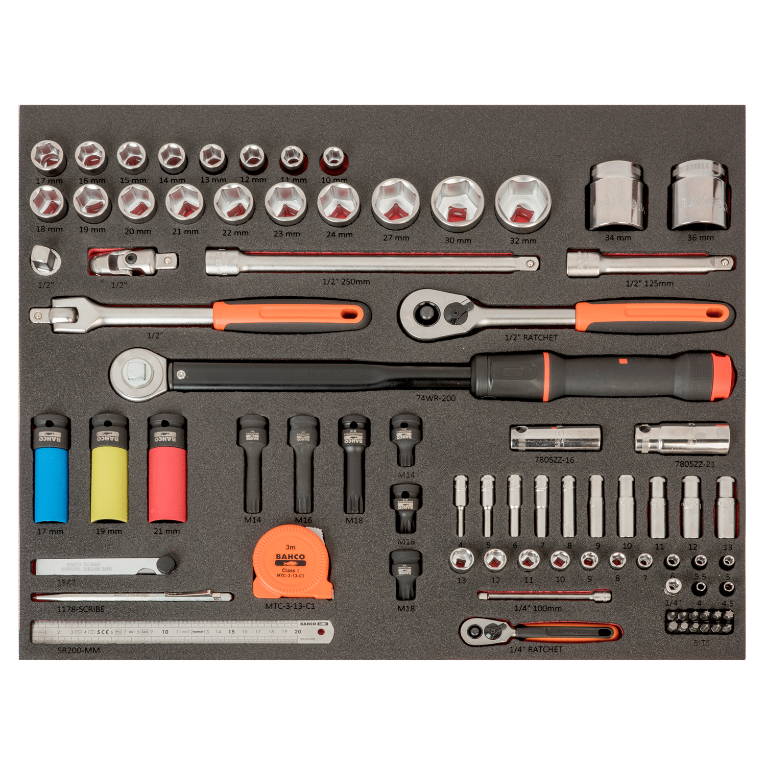 BAHCO FF1A218LM Fit&Go 3/3 Foam Laser Marked & 1/4” Socket Set - Premium Socket Set from BAHCO - Shop now at Yew Aik.