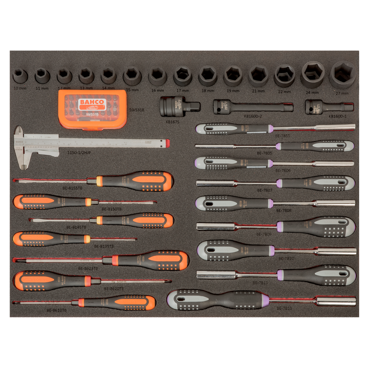 BAHCO FF1A222LM Fit&Go 3/3Foam Laser Inlay ERGO Impact Socket Set - Premium Impact Socket Set from BAHCO - Shop now at Yew Aik.