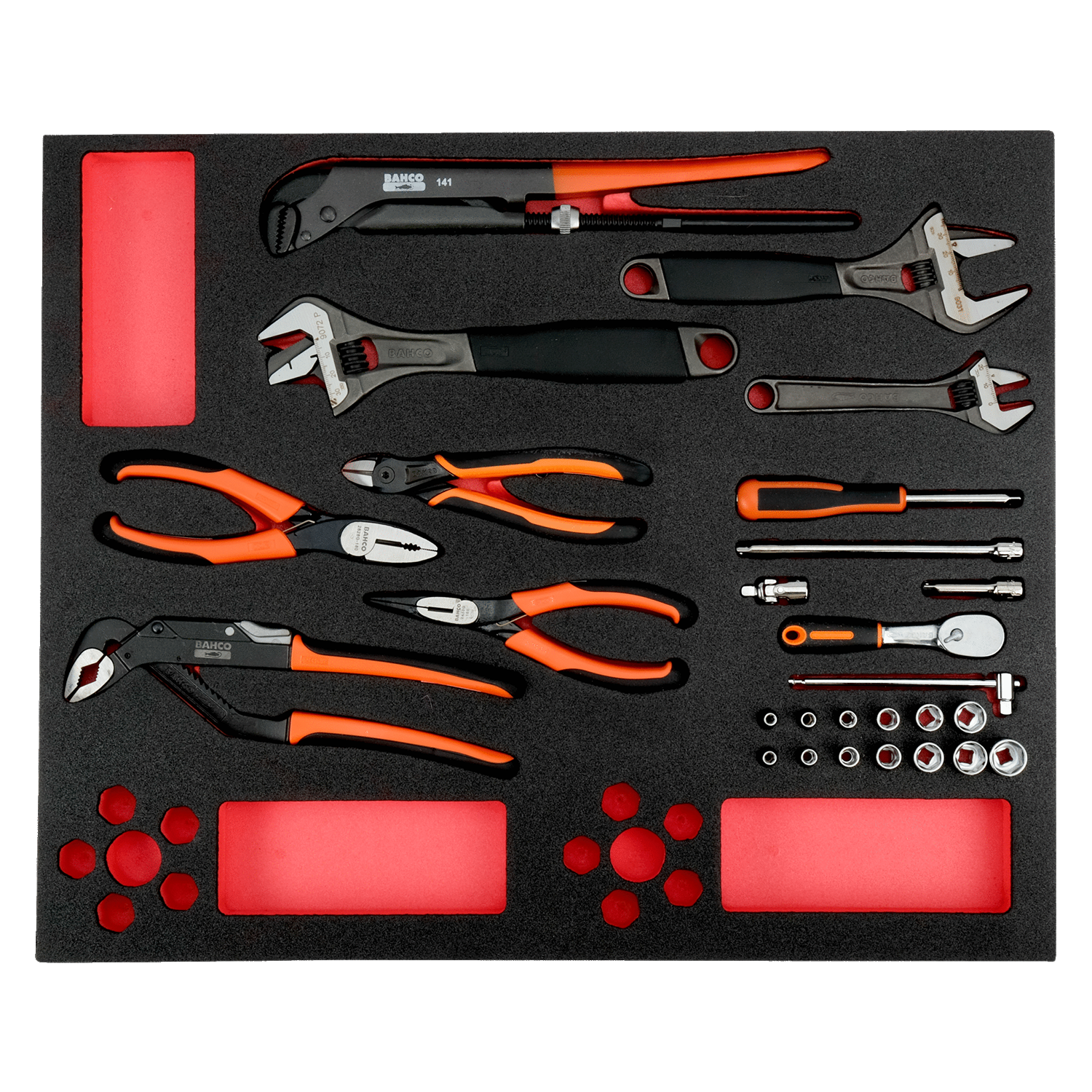 BAHCO FF1A5022 Fit&Go 3/3 Foam Inlay Pliers/Wrench/ Socket Set - Premium Socket Set from BAHCO - Shop now at Yew Aik.