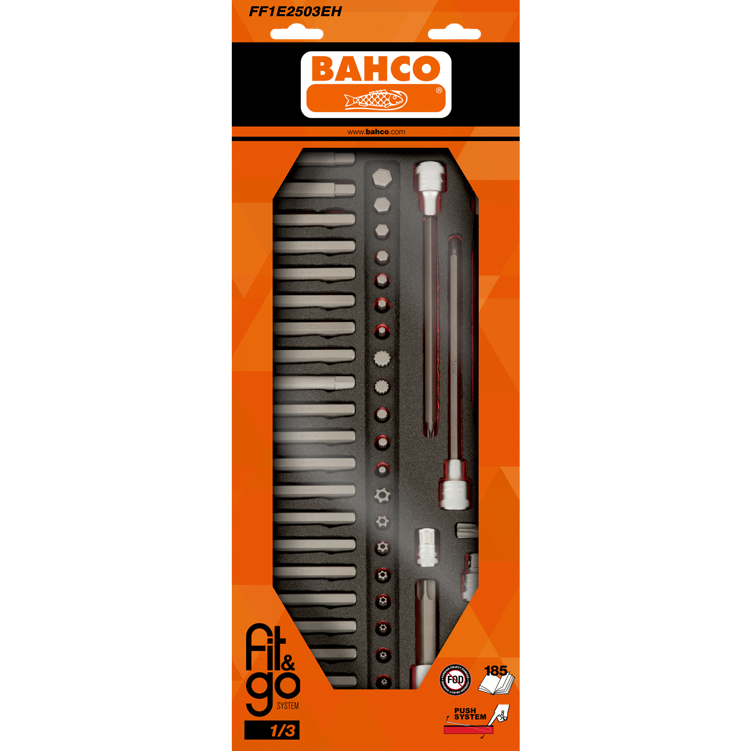 BAHCO FF1E2503EH Fit&Go 1/3 Foam Inlay Screwdriver Bit Set 49 pcs - Premium Screwdriver Bit Set from BAHCO - Shop now at Yew Aik.