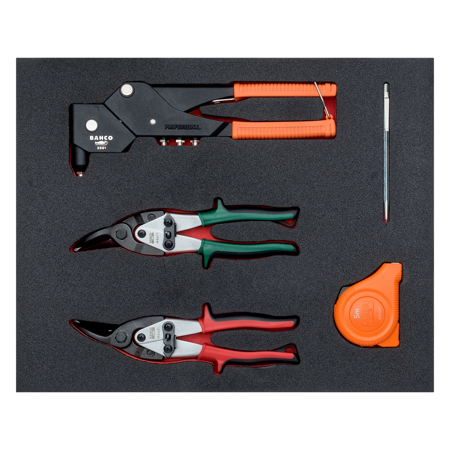 BAHCO FF1F5002 Fit&Go 2/3Foam Inlay Rivet Gun/Measuring Tape Set - Premium Measuring Tape Set from BAHCO - Shop now at Yew Aik.