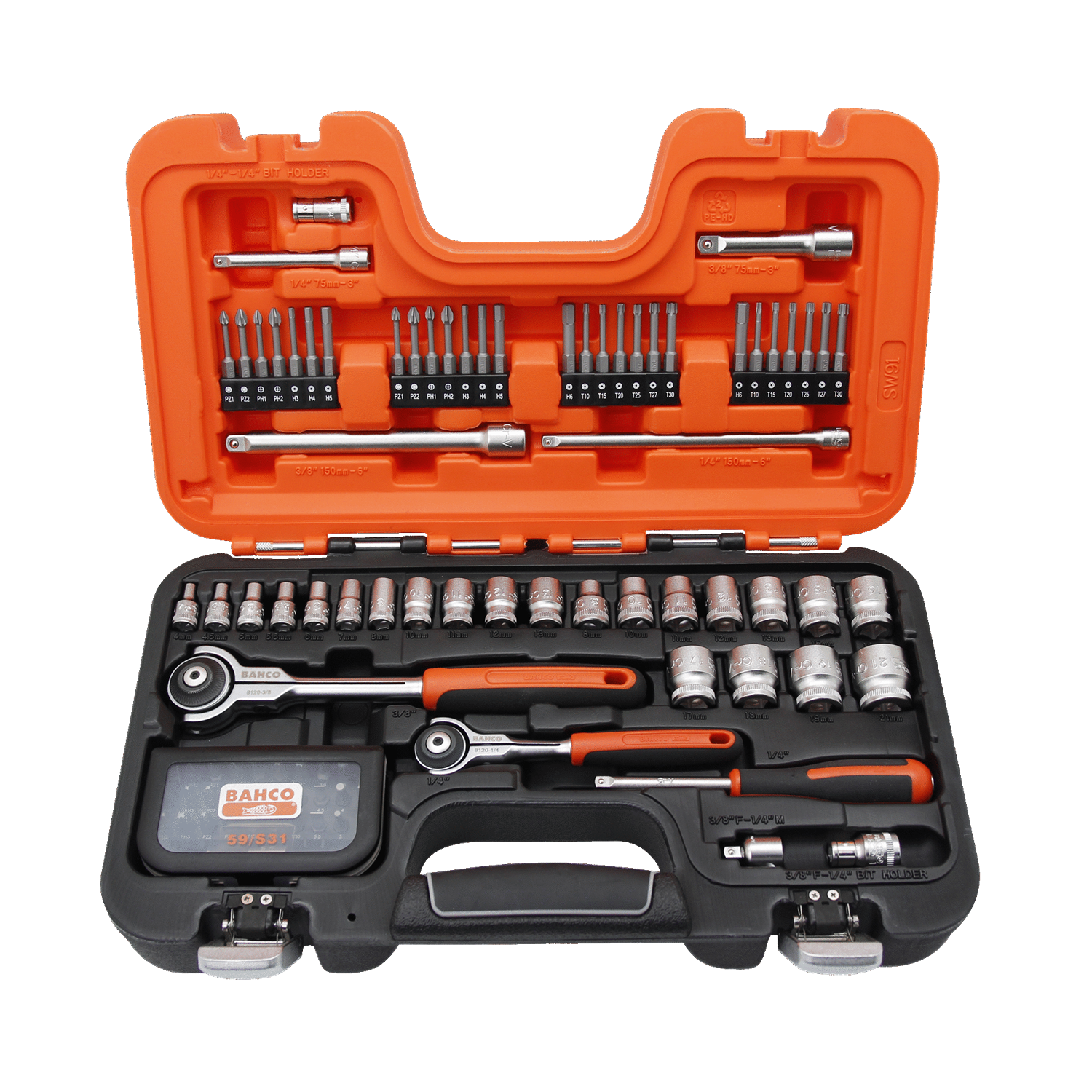 BAHCO SW91 1/4” and 1/2” Square Drive Socket Set 91 Pcs - Premium 1/4” and 1/2” Square Drive Socket Set from BAHCO - Shop now at Yew Aik.