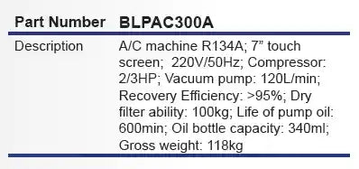 BLUE-POINT BLPAC300A A/C Machine 220V 50Hz (BLUE-POINT) - Yew Aik (S) Pte Ltd