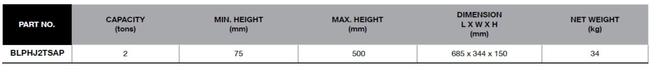 BLUE-POINT BLPHJ2TSAP Floor Jack 2 Ton Low Profile (BLUE-POINT) - Premium Floor Jack from BLUE-POINT - Shop now at Yew Aik.