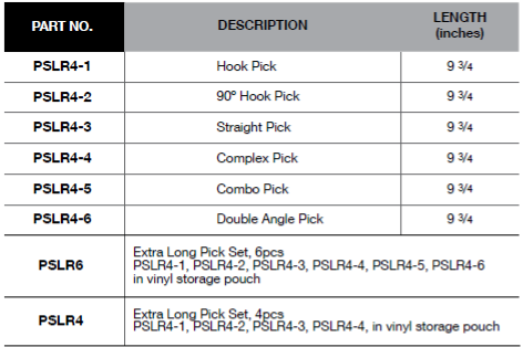 BLUE-POINT PSLR4 Extra Long Pick Set (BLUE-POINT) - Premium Extra Long Pick Set from BLUE-POINT - Shop now at Yew Aik.