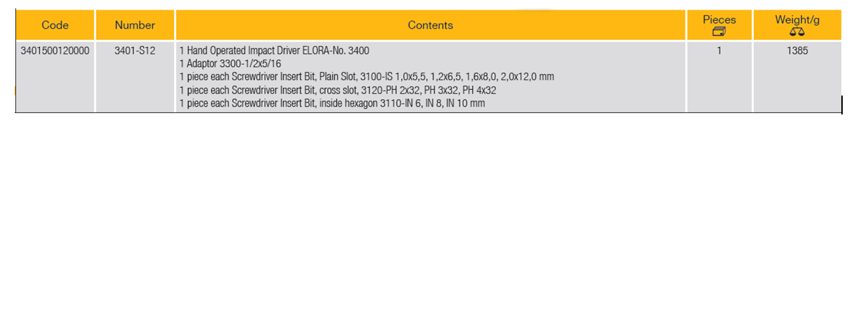 ELORA 3401-S12 Hand Operated Impact Driver Set (ELORA Tools) - Premium Impact Driver Set from ELORA - Shop now at Yew Aik.