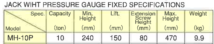 MASADA JACK MH-10P Hydraulic Jack Pressure Gauge Fixed 10 Ton - Premium Hydraulic Jack from MASADA JACK - Shop now at Yew Aik.