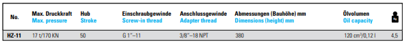 NEXUS HZ-11 Spindle Hydraulic Cylinder Operating Press Max 700Bar - Premium Hydraulic Cylinder from NEXUS - Shop now at Yew Aik.