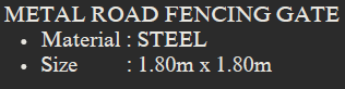 YEW AIK Metal Road Fencing Gate Steel 1.80mx1.80m (YEW AIK Tools) - Yew Aik (S) Pte Ltd