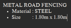 YEW AIK Metal Road Fencing Steel 1.80mx1.80m (YEW AIK Tools) - Yew Aik (S) Pte Ltd