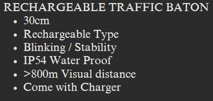 YEW AIK Rechargeable Traffic Baton 30cm (YEW AIK Tools) - Yew Aik (S) Pte Ltd