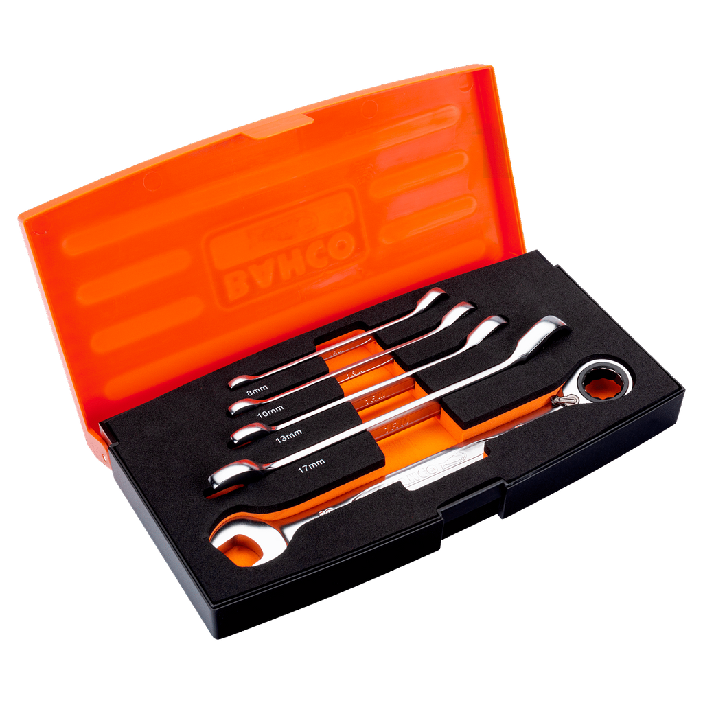 BAHCO 1RM/S5 Metric Combination Ratcheting Wrench Set - 5 Pcs - Premium Combination Ratcheting Wrench Set from BAHCO - Shop now at Yew Aik.