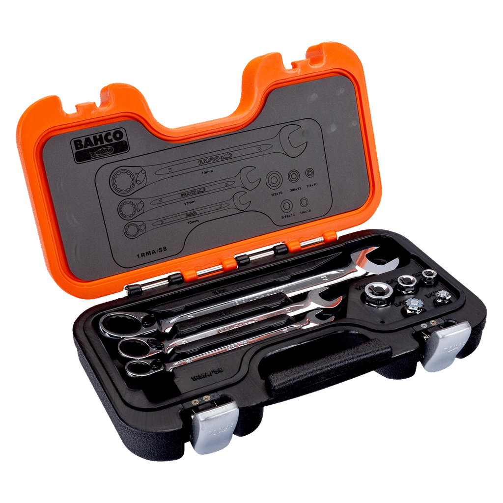 BAHCO 1RMA/S8 Combination Ratcheting Wrench and Adaptors Set - Premium Adaptors Set from BAHCO - Shop now at Yew Aik.