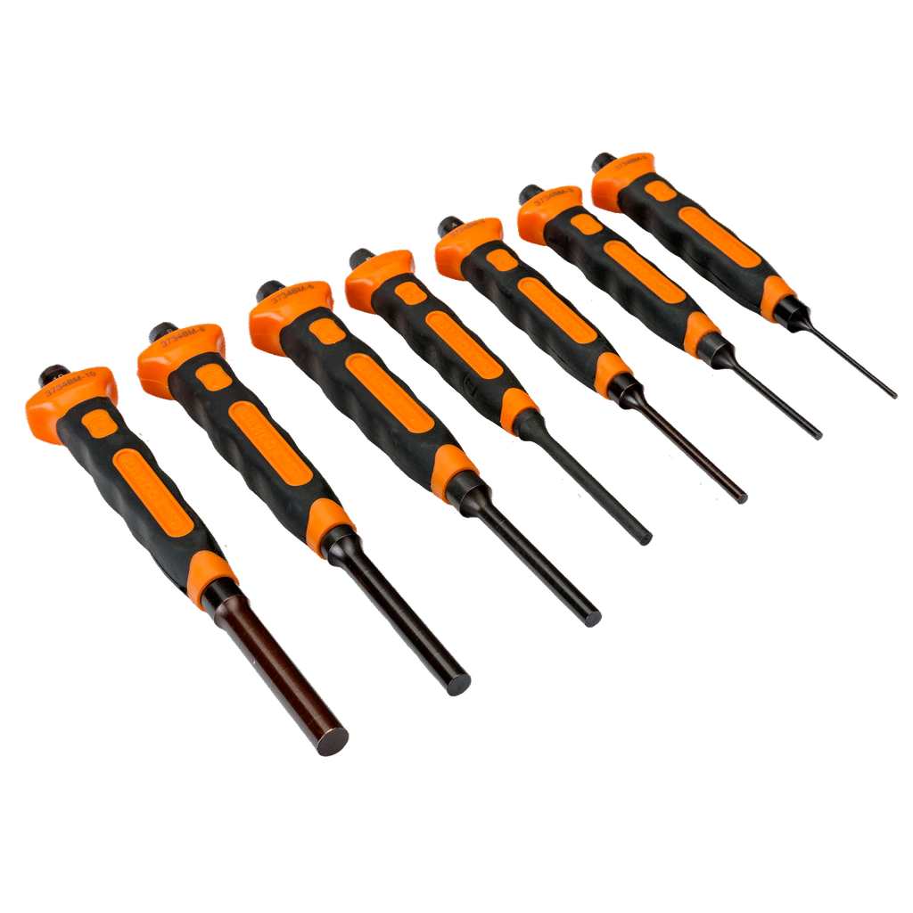 BAHCO 3734BMS/7 Cylindrical Pin Punch Set with Dual- Component Handle - 7 Pcs/Plastic Tray (BAHCO Tools) - Premium Punches from BAHCO - Shop now at Yew Aik.