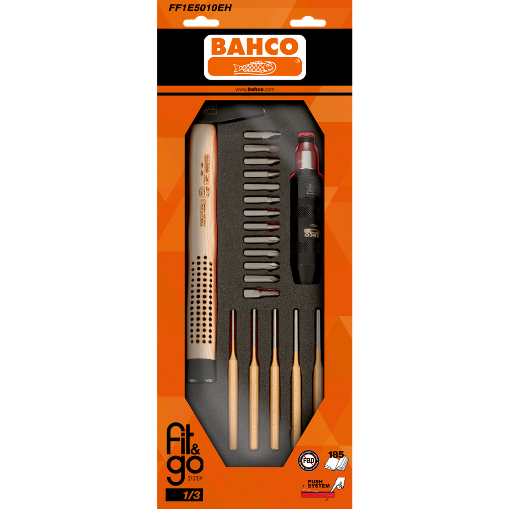 BAHCO FF1E5010EH Fit&Go 1/3 Foam Inlay Hammer, Pin Punches & Impact Driver Set - 23 pcs Retail Pack (BAHCO Tools) - Premium Impact Driver Set from BAHCO - Shop now at Yew Aik.