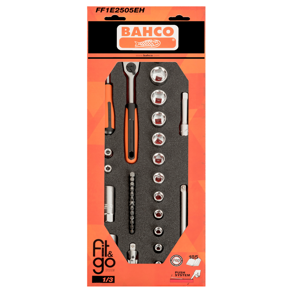 BAHCO FF1E2505EH Fit&Go 1/3 Foam Inlay 1/4” & 3/8” Socket Set - 34 pcs Retail Pack (BAHCO Tools) - Premium SOCKET SET from BAHCO - Shop now at Yew Aik.