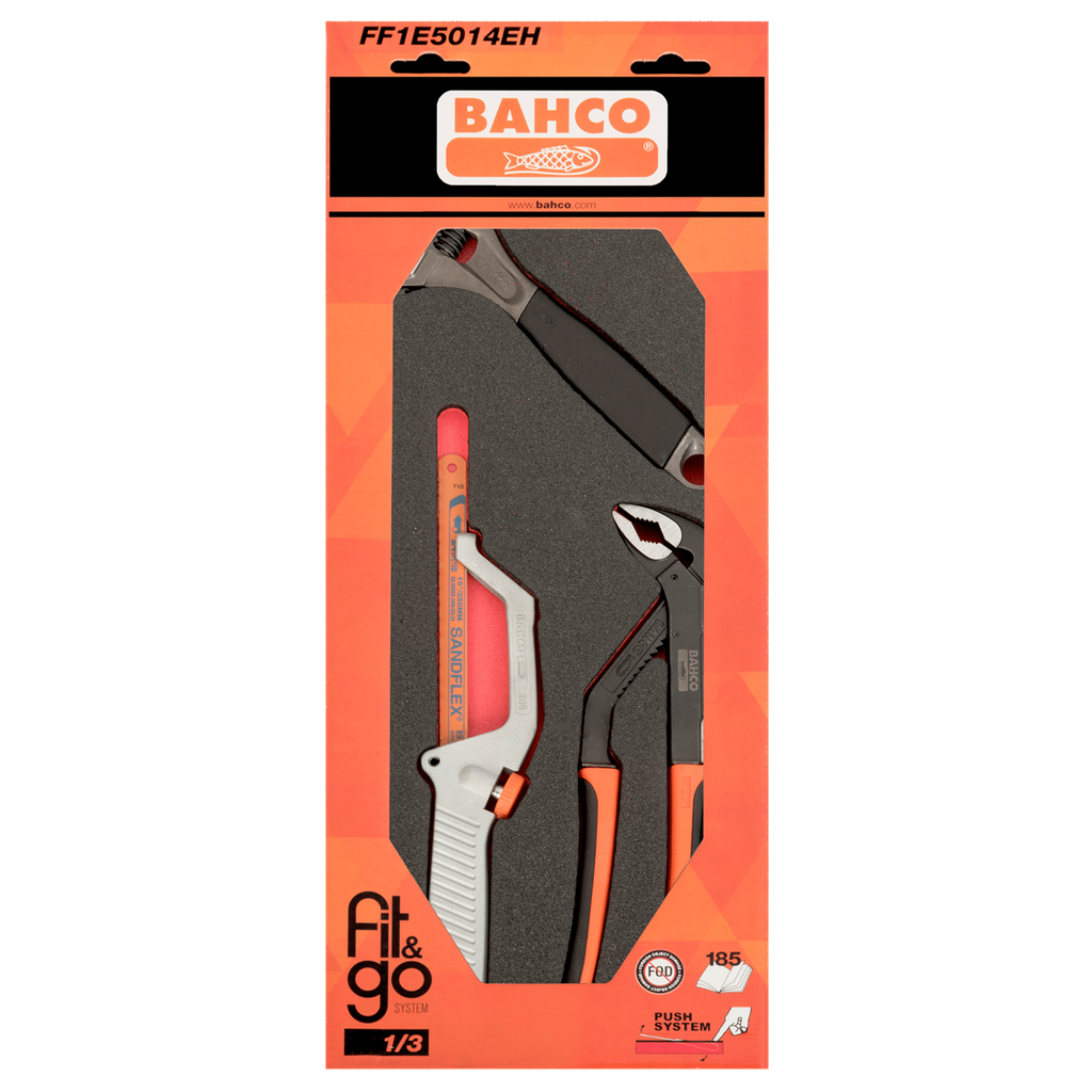 BAHCO FF1E5014EH Fit&Go 1/3 Foam Inlay Adjustable Spanner, Slip Joint Pliers & Metal Cutting Set - 8 pcs Retail Pack (BAHCO Tools) - Premium Metal Cutting Set from BAHCO - Shop now at Yew Aik.