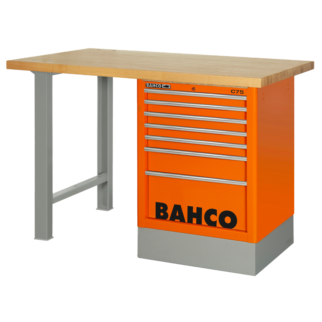 BAHCO 1495KCWB18TW Heavy Duty Wooden Top Workbenches with Side Drawer Tower and 2-Leg 1800 mm x 750 mm x 1030 mm (BAHCO Tools) - Premium Workbench from BAHCO - Shop now at Yew Aik.